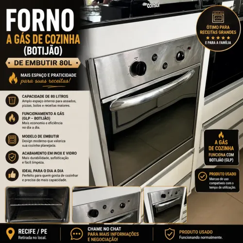 FORNO A GÁS DE EMBUTIR 80L