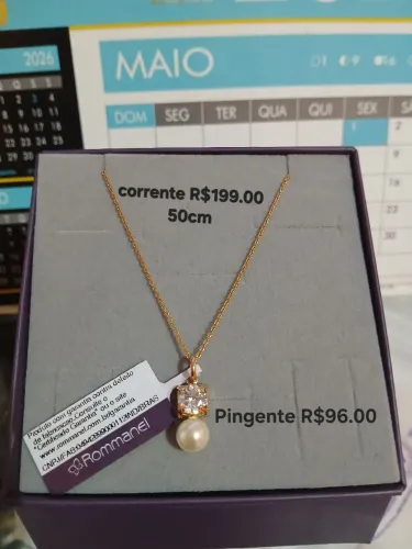 Corrente elo cadeado + pingente com zirconia e pérola sintética rommanel 