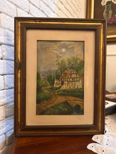 Quadro Antigo Paisagem Europeia - Pintura Óleo Assinada com Paspatur