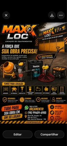 Andaimes ? Betoneiras ? Marteletes ? Compactador sapinho ? Compressores