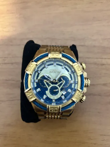Relógio Masculino Dourado Azul Estilo Invicta Modelo Luxo