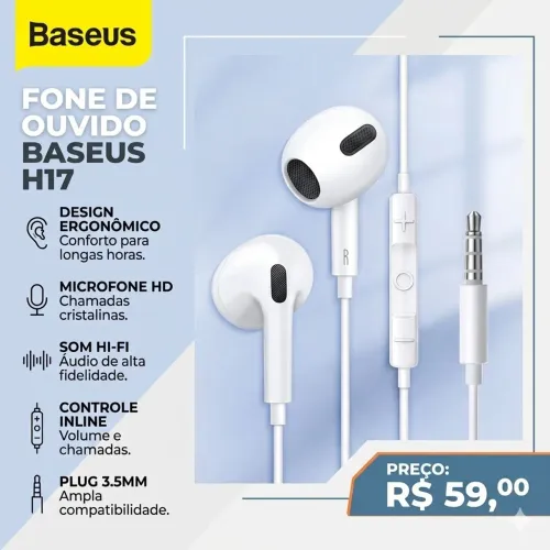 Fone De Ouvido Baseus H17 Premium (Original e Lacrado)