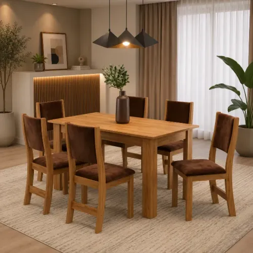 Mesa de jantar com 6 cadeiras nova de fabrica