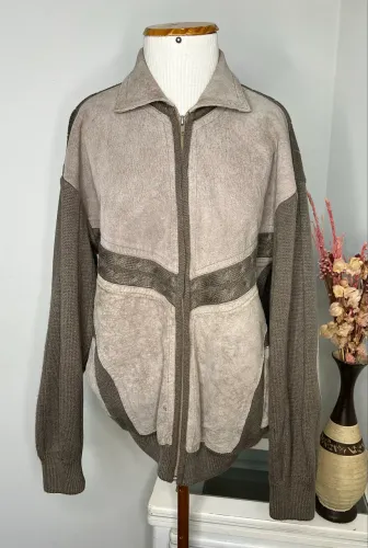 JAQUETA COURO LEGÍTIMO + TRICOT UNISSEX VINTAGE CGC MASCULINO M FEMININA N°44/46