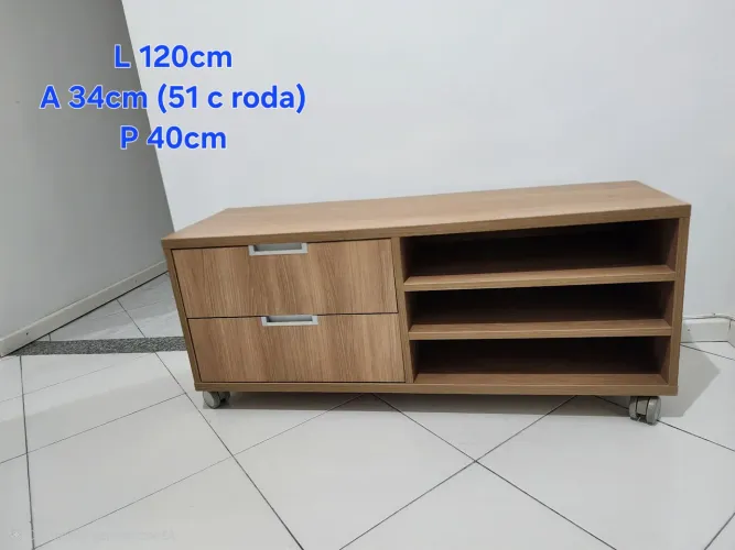 Móvel Rack / Gaveteiro com Rodinhas em Madeira (120 cm) - Excelente Estado