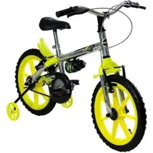 Bicicleta Infantil Aro 16 Track Dino Neon Cromado com Rodinhas de R$ 599,00 por R$ 399,00.