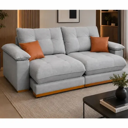 Sofá Ferrara Plus 290 Linho com Molas Ensacadas 4 LugRetrátil/Reclinável-pronta entrega 