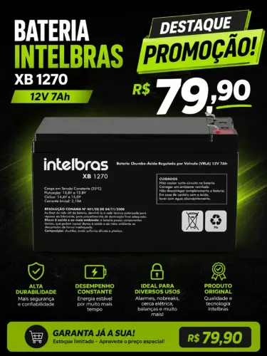 Bateria Selada VRLA 12V 7Ah XB 1270 Intelbras