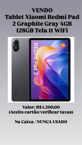 VENDO TABLET Redmi Pad 2 Graphite Gray 4GB 128GB Tela 11 WiFi