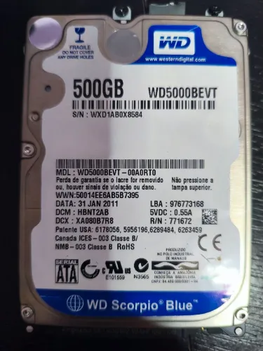 HD Notebook 500Gb WD Scorpio Blue