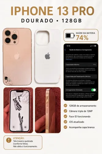 iPhone 13 Pro 128GB - Bateria 74% + Capa Branca