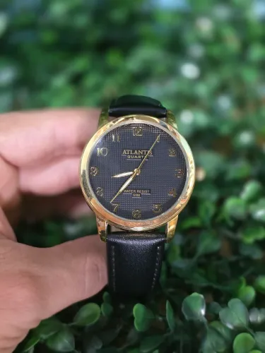 Relógio atlântis dourado pulseira de couro