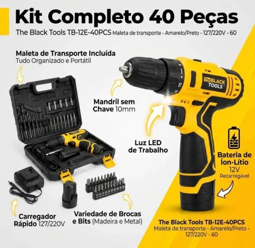 Furadeira/Parafusadeira Sem Fio com Maleta Completa