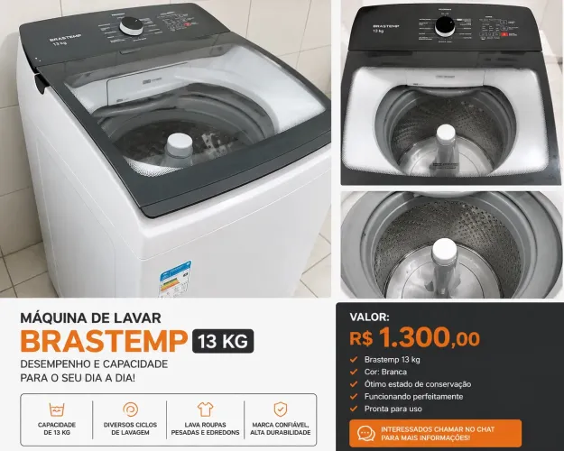 Máquina de Lavar Brastemp 13kg - R$ 1.300