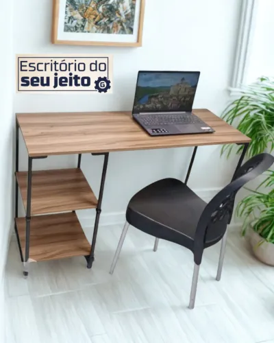 Mesa Multiuso com prateleira 1,1m NOVA Escrivaninha Estilo Industrial Computador Notebook