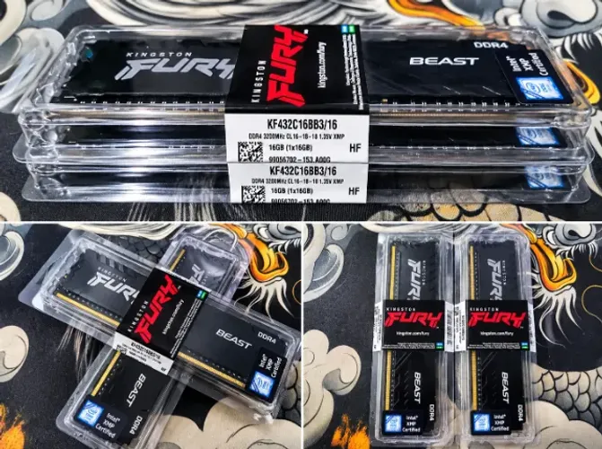 Memória RAM Kingston Fury Beast, 32GB (2x16), 3200MHz, DDR4, CL16, Preto