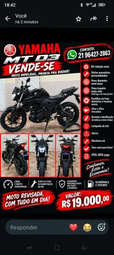Yamaha MT03 2017, muito bem conservada!!!