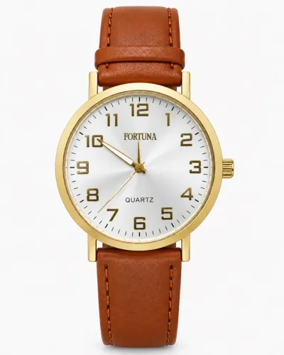 Relógio Masculino Fortuna Old Money Minimalista Dourado e Marrom