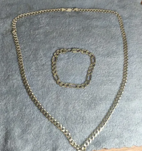 CONJUNTO MASCULINO EM PRATA 925 LEGÍTIMA: CORRENTE GRUMET 70 CM + PULSEIRA FIGARO 21 CM
