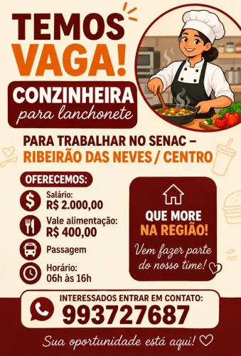 Vagas ( Cozinheira) *