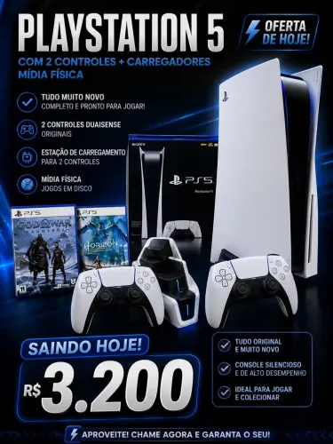 Ps5 mídia física com dois controles e carregadores 