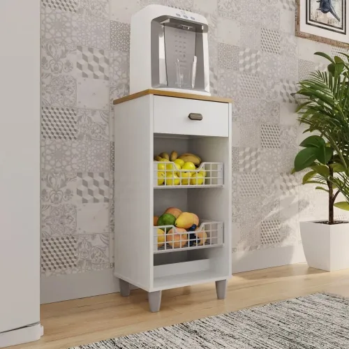 Armário Fruteira Amora Compacta Gavetas Flex Branco Acetinado/Cinamomo