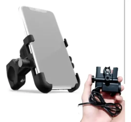 Suporte Celular Moto Em Alumínio C/ Tomada Usb Waze/gps/apps