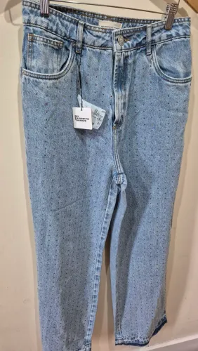Calça Jeans Wide Leg com Strass 40
