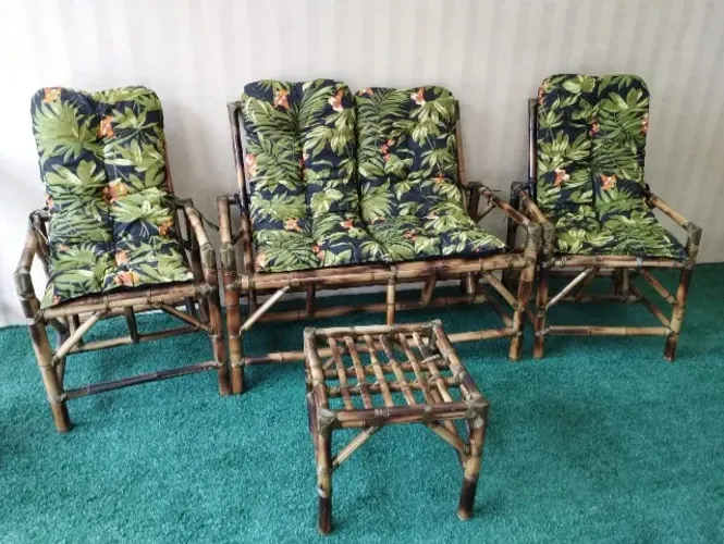 Conjunto de sofá de bambu para jardim varanda sacadas área externa móveis rústicos cadeira