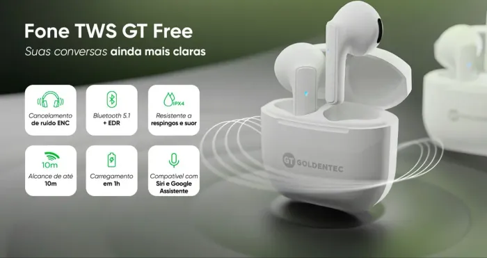 Fone de Ouvido TWS GT Free Branco | GT