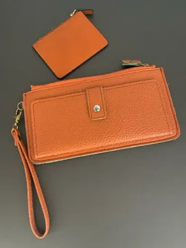 Carteira couro legítimo laranja