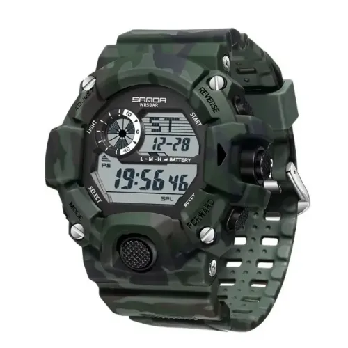 Relógio Sanda 2183 Masculino Estilo Militar 50 Metros Multifuncional Camuflado Verde