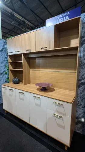 Cozinha Compacta Poliman Nuria com 9 Portas, 1 Gaveta e 4 Prateleiras - 180cm de largura 
