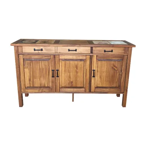 Aparador Buffet Madeira Maciça 3 Portas Rustico Vintage com Cerâmica