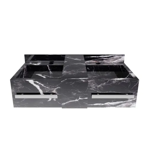 bancada pr banheiro porcelanato esculpida com 2 cubas 30x120x50cm calacata Black bougut