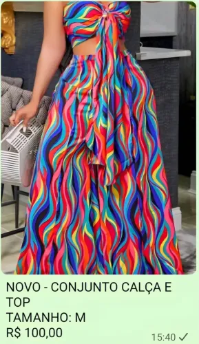 Conjunto top e calça, novo, tam M