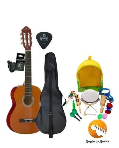 KIT- Violão Infantil + Capa Bag + Afinador Digital + Kit Bandinha Phx + PALHETA