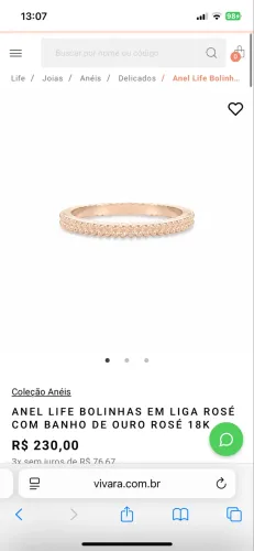 Anel Vivara Rose banhado em de ouro rose 18k