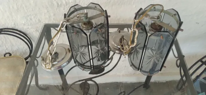 Par de luminárias antigas de vidro 