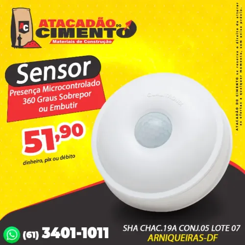 Sensor de Presença Microcontrolado 360 Graus Sobrepor ou Embutir