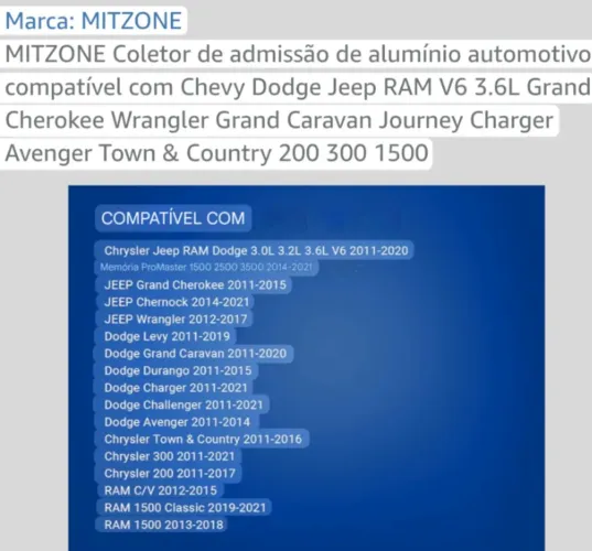 Coletor de Admissão Alumínio Automotivo - Dodge JOURNEY
