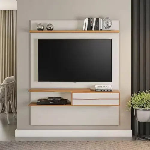 Painel NT 1155 para TV até 55? - Elegância Off White com Freijó Notável Móveis