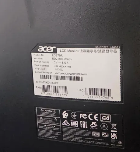 Monitor Acer curvo 27 polegadas (com defeito) , para retirada de peças 