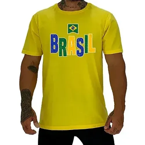 Camiseta Tradicional Masculina Brasil Escrita Colorida Tamanho P,M,G,GG ou EG