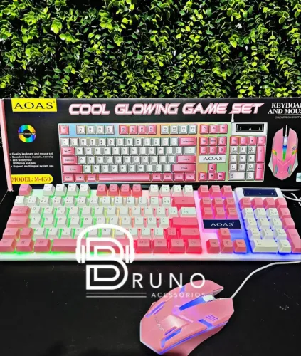 Kit teclado e mouse gamer rosa