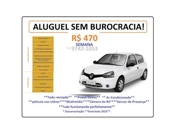 ALUGUEL - R$ 450, Renault Clio