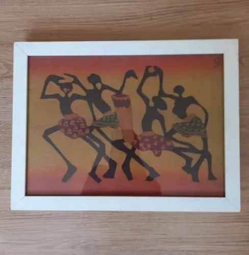 4 quadros África Coloridos Moldura Branca Avaria Pintura à mão em Tecido Quatro unid Obras