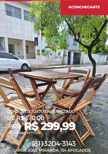 Conjunto de mesa e cadeiras de madeira 70x70