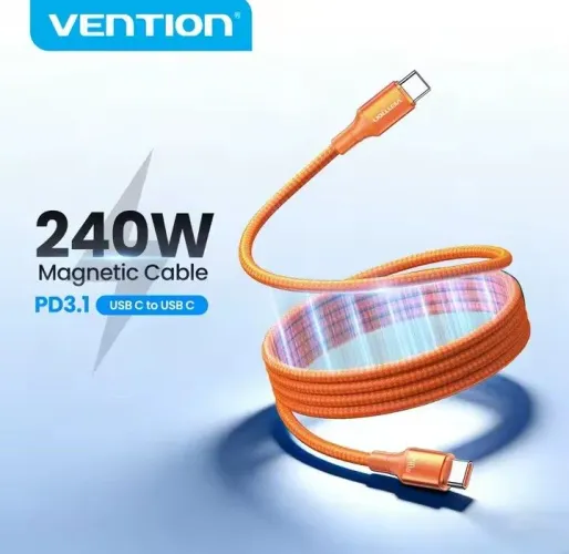 Cabo Magnético Vention 240W USB-C p/C MacBook, Laptop, iPhone 17, 16, 15, Samsung S25