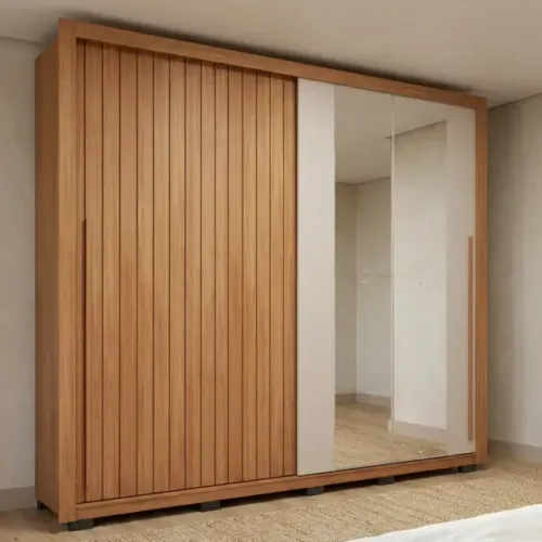 Guarda-Roupa Casal Ripado 2 Portas 4 Gavetas com Espelho Varias cores